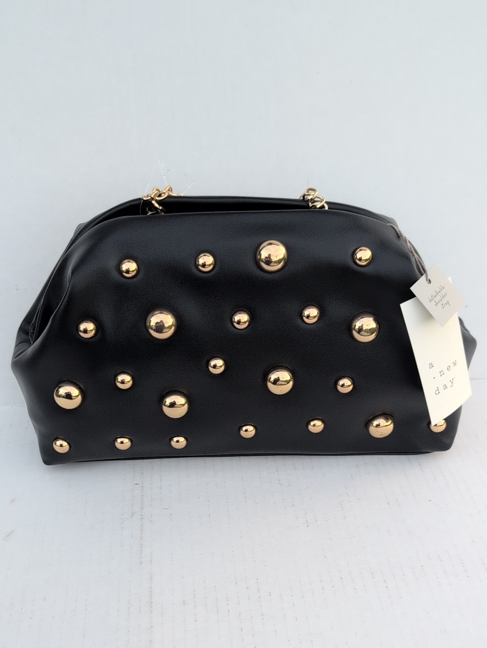 A New Day Black Studded Dome Satchel with Gold Accents